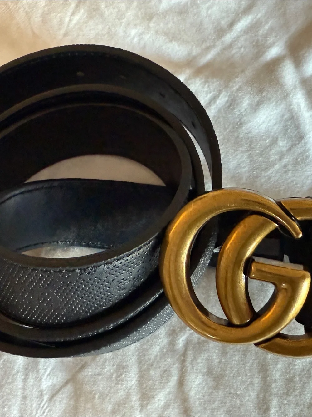 Black Leather Men's Belt with Gold Double-G Buckle 130 cm 50” Across New w/ Box